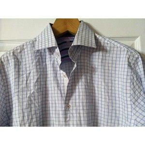 MICHELSONS LONDON MENS WHITE 100%COTTON PLAID DRESS SHIRT SIZE: L/LONG SLEEVE